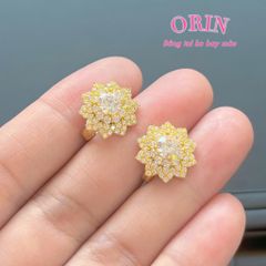Bông tai nữ Đồng Hội, khuyên tròn hoa nhiều cánh nhọn không bay màu đính đá sang trọng ORIN KET19