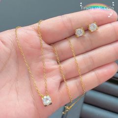 Bộ trang sức, dây chuyền bông tai 1 viên đá đơn giản sang trọng ORIN EB9