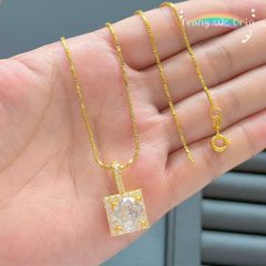Dây chuyền nữ, dây mì xoắn mặt viên đá lớn viền vuông đính đá sang trọng ORIN ED165 622984