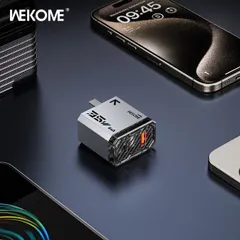 Củ Sạc Nhanh 35W Wekome WP-U23 Công Nghệ Gan, 2 Cổng Sạc Type C + USB Hỗ Trợ Sạc Nhanh PD/QC/PPS