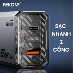 Củ Sạc Nhanh 35W Wekome WP-U23 Công Nghệ Gan, 2 Cổng Sạc Type C + USB Hỗ Trợ Sạc Nhanh PD/QC/PPS