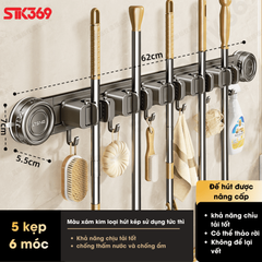 Giá đỡ cây lau nhà hút chân không, kẹp tường, móc chổi, giá để đồ không cần khoan tường