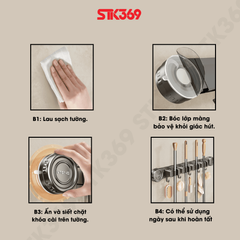 Giá đỡ cây lau nhà hút chân không, kẹp tường, móc chổi, giá để đồ không cần khoan tường