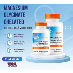 Viên Uống Magnesium Lysinate Glycinate Doctor's Best - Hỗ Trợ Giấc Ngủ Sâu, Tăng Cường Trí Nhớ, Giảm Căng Thẳng - 240 Viên Mỹ