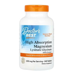 Viên Uống Magnesium Lysinate Glycinate Doctor's Best - Hỗ Trợ Giấc Ngủ Sâu, Tăng Cường Trí Nhớ, Giảm Căng Thẳng - 240 Viên Mỹ 623555