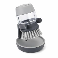 Bàn chải rửa xoong nồi Joseph Joseph Palm Scrub 85005, bơm nước rửa, kèm giá đỡ màu xám