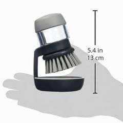 Bàn chải rửa xoong nồi Joseph Joseph Palm Scrub 85005, bơm nước rửa, kèm giá đỡ màu xám