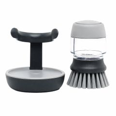 Bàn chải rửa xoong nồi Joseph Joseph Palm Scrub 85005, bơm nước rửa, kèm giá đỡ màu xám
