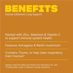Viên Uống Bổ Phổi Swisse Ultiboost Lung Support 90 Viên - Hỗ Trợ Sức Khỏe Phổi Từ Australia