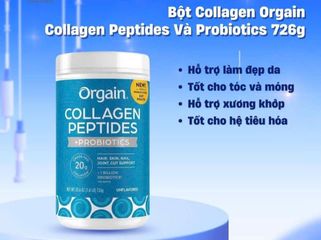 Bột collagen thuỷ phân không hương vị Orgain Collagen Peptides + Probiotics 726g của Mỹ