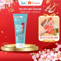 Gel rửa mặt Eveline Clean Your Skin 200ML 3in1 ngừa mụn sạch sâu giảm bã nhờn và cấp ẩm cho làn da mụn
