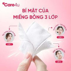 Bông tẩy trang, bông đắp toner Care4u 3 lớp cotton mềm mịn thấm hút tốt 233 miếng/ 1 gói (3x 233 miếng)