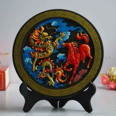 Tranh Đĩa Phong Thủy hình Long Mã, tranh than hoạt tính trang trí phòng khách, để bàn, kệ tủ, quà tặng tân gia