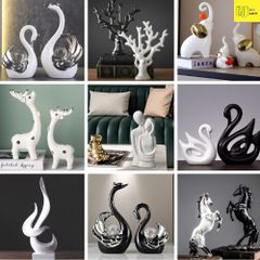 Tượng trang trí, decor phòng khách tông đen trắng