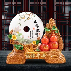 Tượng trang trí nhà cửa Hồ Lô Phúc Lộc kèm Đĩa ngọc Phong Thủy May Mắn
