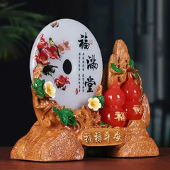Tượng trang trí nhà cửa Hồ Lô Phúc Lộc kèm Đĩa ngọc Phong Thủy May Mắn