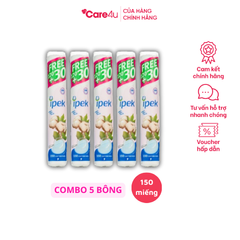 Bông Tẩy Trang Ipek Combo 5 Gói 150 Miếng - 100% Cotton Tự Nhiên, Siêu Mềm Mịn, Dành Cho Mọi Loại Da