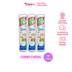 Combo 3 Gói Bông Tẩy Trang Ipek 100% Cotton - 130 Miếng Nâng Cấp Chăm Sóc Da Mịn Màng, Tiện Dụng Cho Làn Da Nhạy Cảm