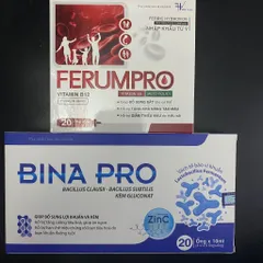 (Chính hãng) Combo bổ sung sắt & Men vi sinh [ 1H TPBVSK Bina Pro + 1H TPBVSK Ferum Pro] - 2Hx20ống