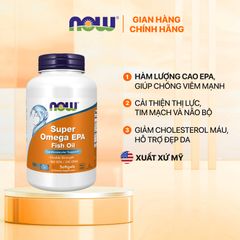 Viên uống bổ sung Dầu cá NOW Foods Super Omega EPA 90 viên - Hỗ trợ sức khỏe tim mạch và mắt, Omega-3