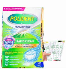 Viên sủi ngâm làm sạch răng giả Polident 3 Minute 102 viên - Vệ sinh hằng ngày chống vi khuẩn, mùi hôi hiệu quả