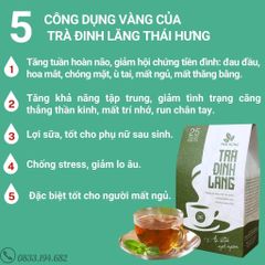 Trà Đinh lăng THÁI HƯNG - Hộp 25 túi lọc 5g - An thần, ngủ ngon, giảm stress