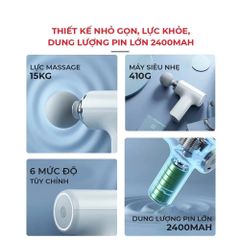 Máy Massage Cầm Tay MG203 Mini , Máy Mát Xa Toàn Thân Sạc Pin 4 Đầu 6 Cấp Giảm Đau Mỏi, Thư Giãn Giảm Strees 630084