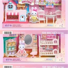 Bộ Đồ Chơi Nhà Búp Bê Thỏ Mini Có Nội Thất – Phòng Ngủ 2 Tầng / Phòng Khách Bàn Tiệc – Quà Tặng Bé Gái 5523 568-4