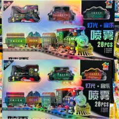 🚂 Tàu Hỏa Điện 28PCS Có Đèn & Nhạc – Bộ Đồ Chơi Tàu Lửa Chạy Ray Lắp Ráp Cho Bé 9982