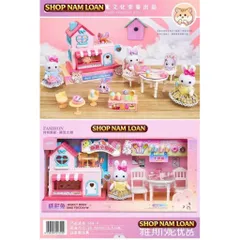 🏠 🐰 Bộ Nhà Búp Bê Thỏ Mini Phòng Khách Kèm Bàn Ghế Và Phụ Kiện Bánh Kẹo 568-4