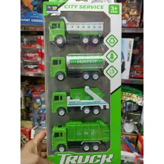 Xe ô tô tải vệ sinh môi trường chạy bằng đà 818-1D Truck city Sanitation, bộ 4 xe ô tô đồ chơi chạy đà