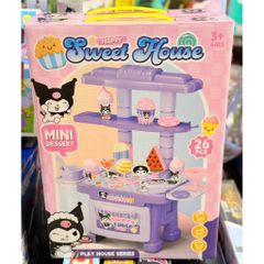 Đồ chơi nấu ăn, bé chơi đồ hàng mô phỏng quầy bán kem gồm 26 chi tiết họa tiết Kuromi Mini Dessert Happy Sweet House