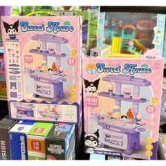 Đồ chơi nấu ăn, bé chơi đồ hàng mô phỏng quầy bán kem gồm 26 chi tiết họa tiết Kuromi Mini Dessert Happy Sweet House