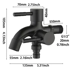 Đầu vòi nước phòng tắm 2 đầu ra Vòi nước inox 2 cổng xả độc lập cho máy giặt nhà vệ sinh