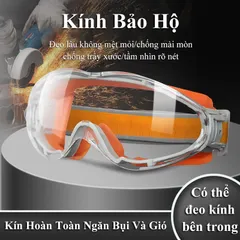 Kính bảo hộ đa năng Mắt kính nhựa PC viền kính màu cam, xanh dương chống hóa chất ngăn cát bụi người bị cận dùng được