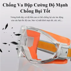 Kính bảo hộ đa năng Mắt kính nhựa PC viền kính màu cam, xanh dương chống hóa chất ngăn cát bụi người bị cận dùng được