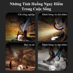 Kính bảo hộ đa năng Mắt kính nhựa PC viền kính màu cam, xanh dương chống hóa chất ngăn cát bụi người bị cận dùng được