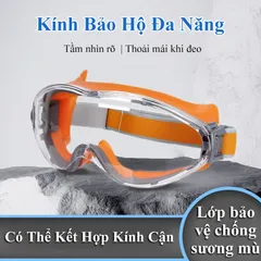 Kính bảo hộ đa năng Mắt kính nhựa PC viền kính màu cam, xanh dương chống hóa chất ngăn cát bụi người bị cận dùng được