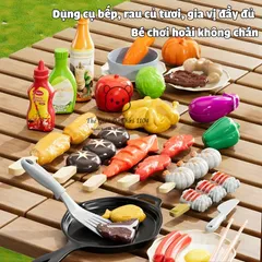 Bộ đồ chơi bếp nướng BBQ cho bé có hiệu ứng khói, đèn led và phụ kiện nấu ăn