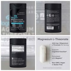 Viên bổ sung Magie Sport Research Magtein L-Threonate 2000mg – Tăng cường trí nhớ, tập trung, 87 viên thực vật, chất lượng Mỹ