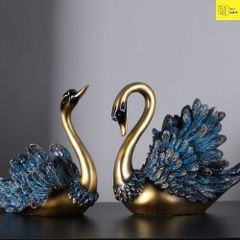 Tượng thiên nga xanh trang trí nhà cửa decor tủ kệ 633030