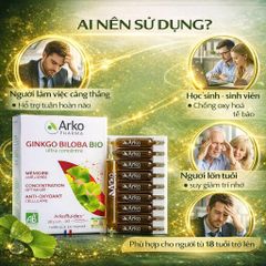 Ginkgo Biloba BIO Arkopharma - Thực Phẩm Bổ Não Dạng Ống Uống 20 Ống - Tăng Cường Trí Nhớ, Duy Trì Tinh Thần Minh Mẫn