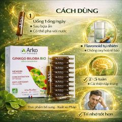 Ginkgo Biloba BIO Arkopharma - Thực Phẩm Bổ Não Dạng Ống Uống 20 Ống - Tăng Cường Trí Nhớ, Duy Trì Tinh Thần Minh Mẫn