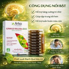 Ginkgo Biloba BIO Arkopharma - Thực Phẩm Bổ Não Dạng Ống Uống 20 Ống - Tăng Cường Trí Nhớ, Duy Trì Tinh Thần Minh Mẫn