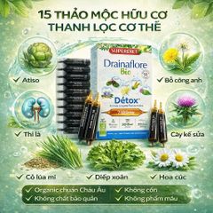 Nước Uống Detox Superdiet Drainaflore Pháp - Thải Độc Gan, Thận, Ruột, Hỗ Trợ Tiêu Hóa - Hộp 20 Ống Hữu Cơ 300ml