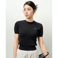 [LOHNT] Áo thun nữ cổ tròn tay ngắn dệt gân Hàn Quốc cao cấp/ Round-neck - Cable - Short sleeve - LT006