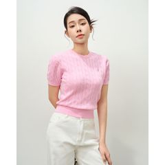 [LOHNT] Áo thun nữ cổ tròn tay ngắn dệt gân Hàn Quốc cao cấp/ Round-neck - Cable - Short sleeve - LT006