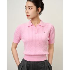 [LOHNT] Áo Polo nữ cao cấp thiết kế vặn thừng phong cách Hàn Quốc/ Polo shirt - Cable - Short sleeve - LT002