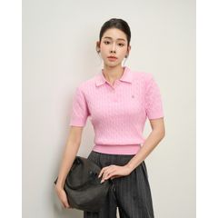 [LOHNT] Áo Polo nữ cao cấp thiết kế vặn thừng phong cách Hàn Quốc/ Polo shirt - Cable - Short sleeve - LT002