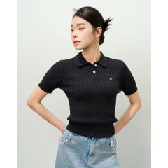 [LOHNT] Áo Polo nữ cao cấp thiết kế vặn thừng phong cách Hàn Quốc/ Polo shirt - Cable - Short sleeve - LT002